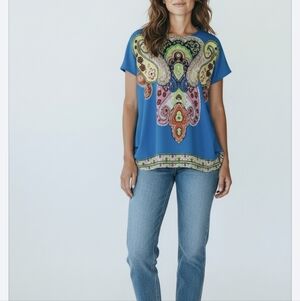 Julia Silk Blend Blue Multicolor Top. XL.